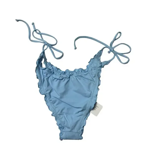L*SPACE Roger Bikini Bottom Bitsy Shimmer Sky Blue Lettuce Edge Tie Size XL NEW - Picture 5 of 7